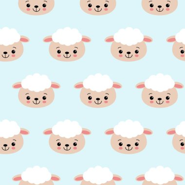 Sevimli koyun mavi ile Seamless modeli. Çocuklar için vektör arka plan.
