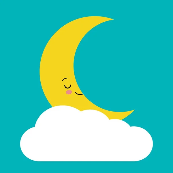 Linda Luna Creciente Durmiendo Sonriendo Entre Nubes Blancas Ilustración Dibujos — Archivo Imágenes Vectoriales