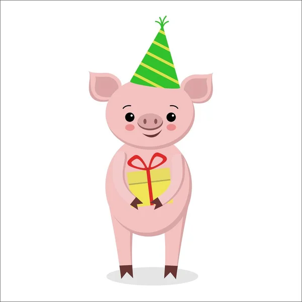 Szczęśliwy Nowy Rok Merry Christmas Pozdrowienie Card Ładny Świnia Posiadający — Wektor stockowy