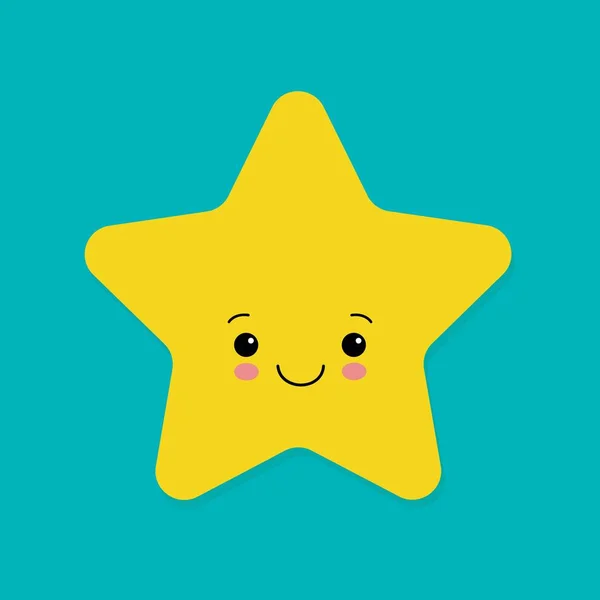 Sevimli Sarı Gülümseyen Mavi Zemin Üzerine Küçük Yıldız Vektör — Stok Vektör