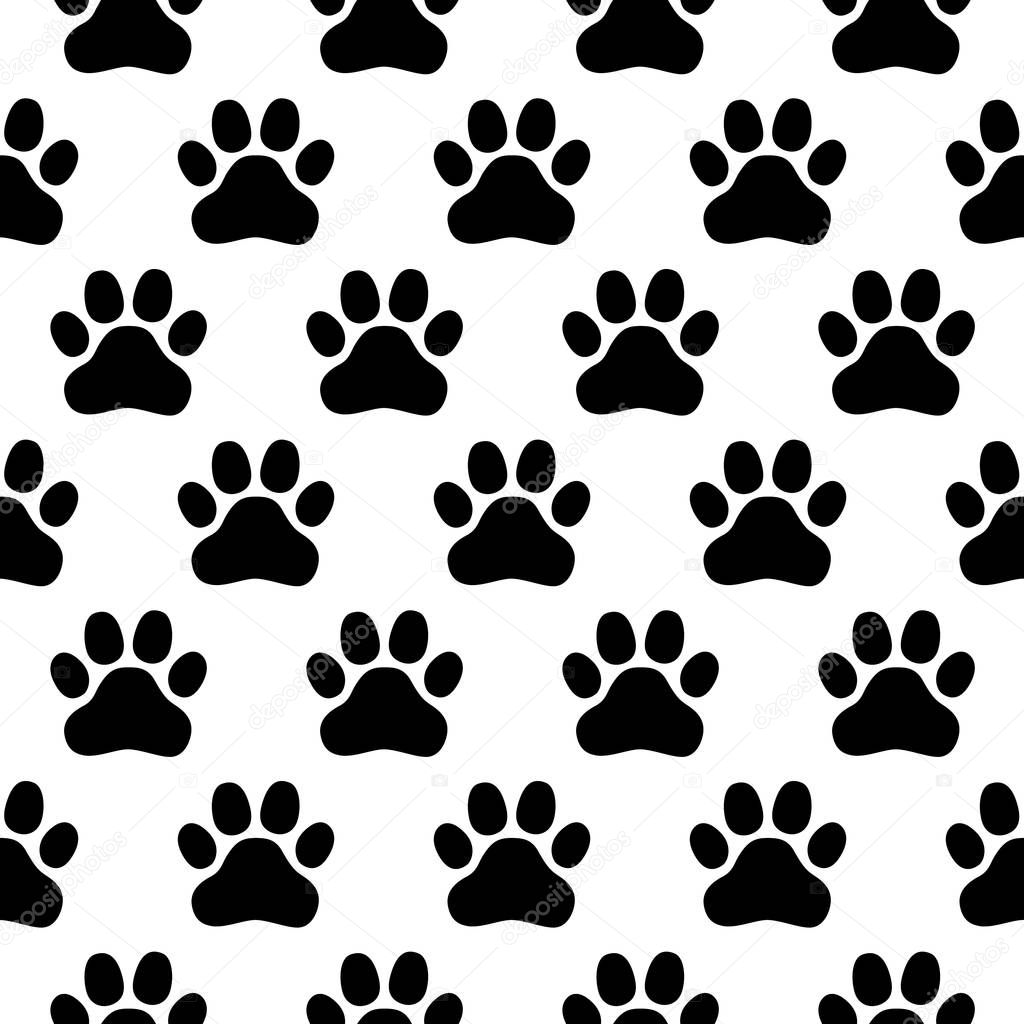 Seamless pattern of print of dogs paws on a white background vector