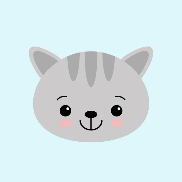 Cat Face Character Cute Gray Kitten Vector Illustration Greeting Card — Stock Vector