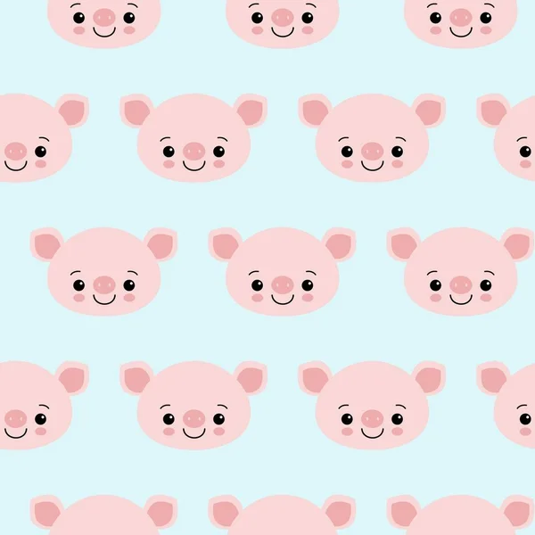 豚動物シームレス パターン かわいい漫画の動物背景 ベクター グラフィック フラット — ストックベクタ