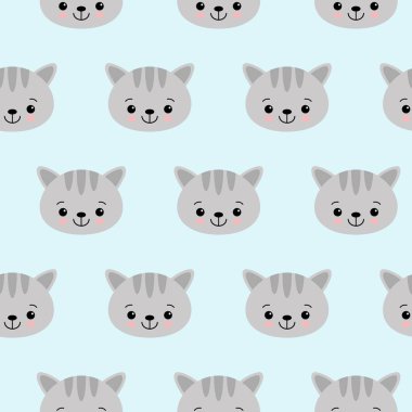 Sevimli çizgi kedi yüzü olan kedi vektör desen. Çocuklar için sorunsuz yazdırma illüstrasyon.