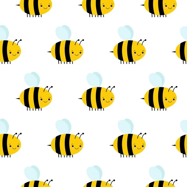 Vzor Bezešvé Létáním Cute Včely Bílém Pozadí — Stockový vektor