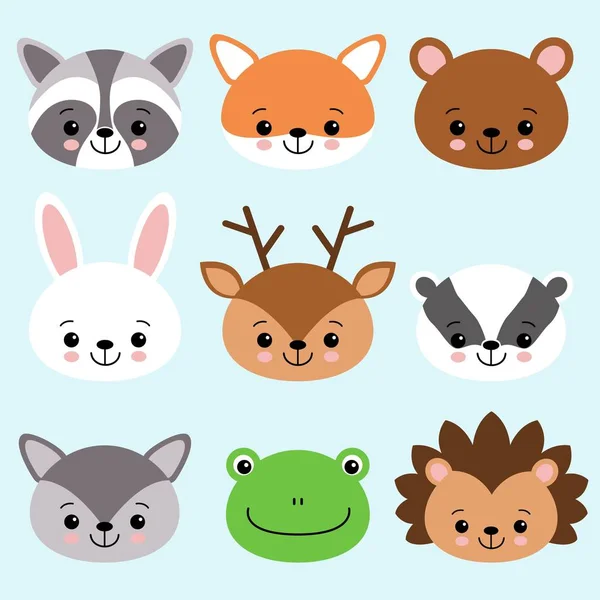 Sevimli çizgi anomals tilki, rakun, ayı, bunny, geyik, porsuk kurt kurbağa kirpi kawaii