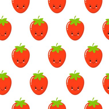 Şirin çilek vektör desen arka plan, beyaz arka plan üzerinde meyve illüstrasyon, kırmızı çilek ile sorunsuz arka plan iyi için duvar kağıdı.