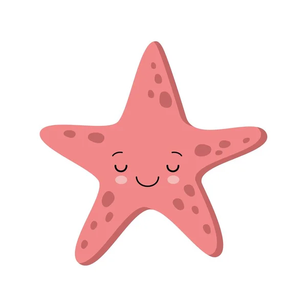 Illustrazione Smiling Dormire Stelle Marine Carino Kawaii Vettoriale Stile Piatto — Vettoriale Stock