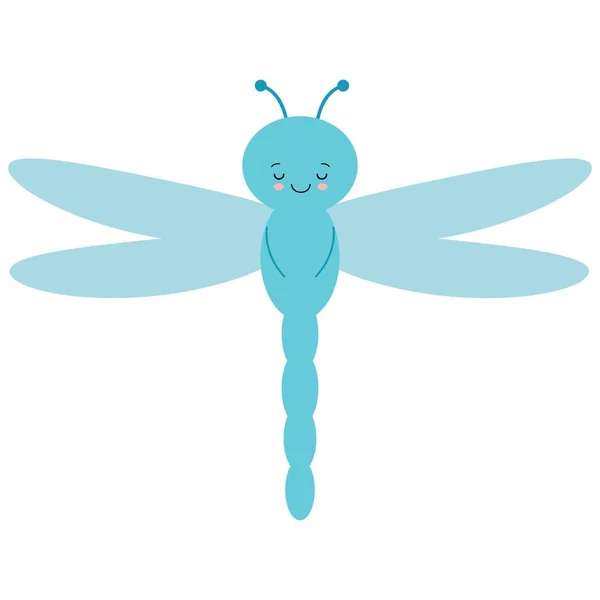 Die niedliche Cartoon-Libelle fliegt. Vektorbild für Kinder. transparente blaue Flügel. Ein schönes Insekt. — Stockvektor