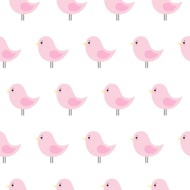 Şirin bebek modeli pembe kuşlar ile. Vektör arka plan. Kawaii