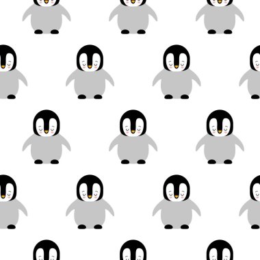 Sevimli çizgi penguen tasarım beyaz zemin üzerine Dikişsiz desen