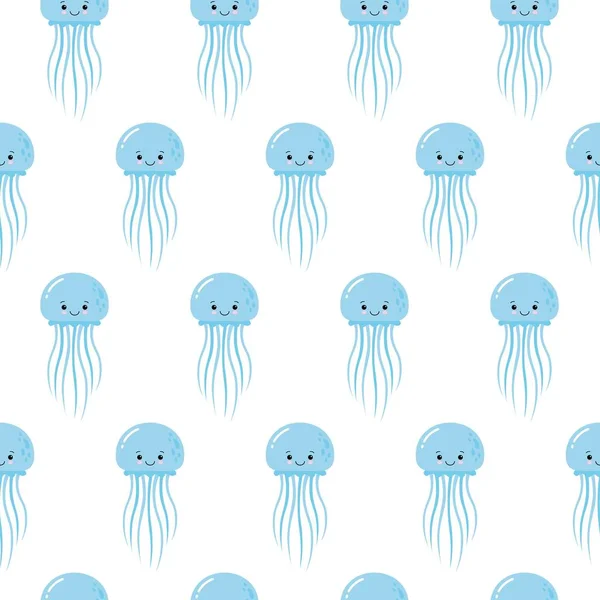 Lindo Patrón Mar Sin Costura Con Dibujos Animados Sonriendo Medusas — Vector de stock