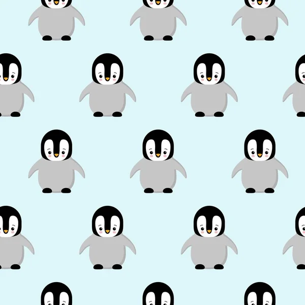 Patrón Sin Costuras Diseño Lindo Pingüino Dibujos Animados Fondo Azul — Archivo Imágenes Vectoriales