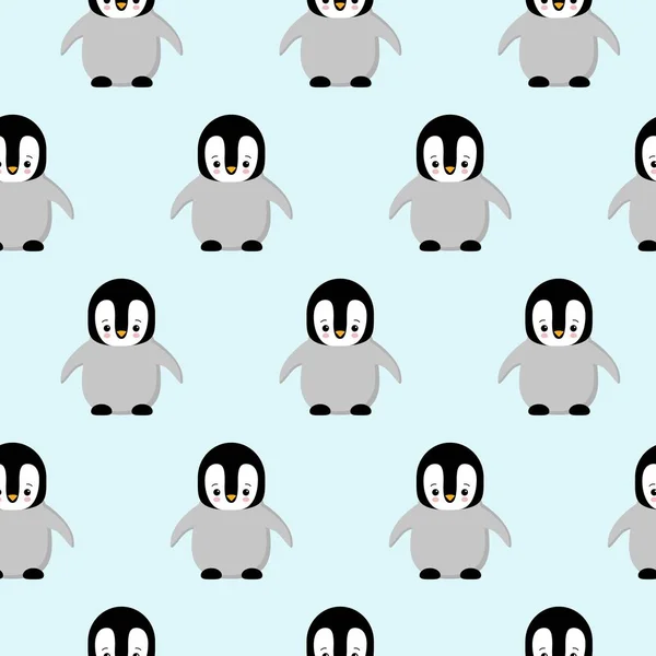 Dikişsiz desen sevimli çizgi film penguen tasarım mavi arka plan kawaii stili