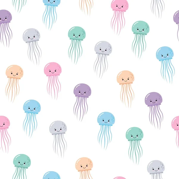Lindo Patrón Mar Sin Costura Con Dibujos Animados Sonriendo Medusas — Vector de stock
