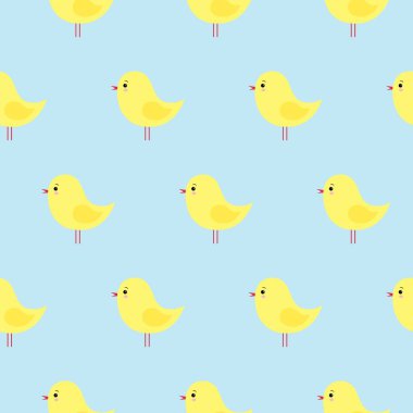 Vektör sevimli sarı Paskalya tavuk üzerinde mavi bir arka plan ile seamless modeli. Karikatür tarzı