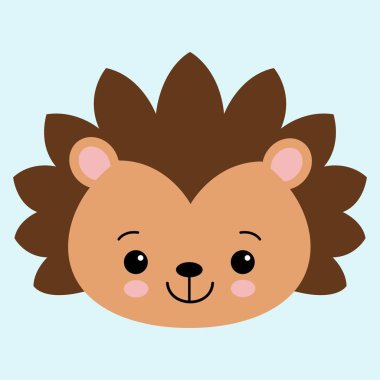 Allık ile sevimli düz kirpi. Çocukça illüstrasyon. Mavi arka plan üzerinde vektör hayvan. Kawaii