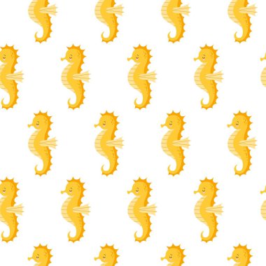 Vektör beyaz arka plan üzerinde şirin deniz atı ile seamless modeli. Kawaii hayvan desen