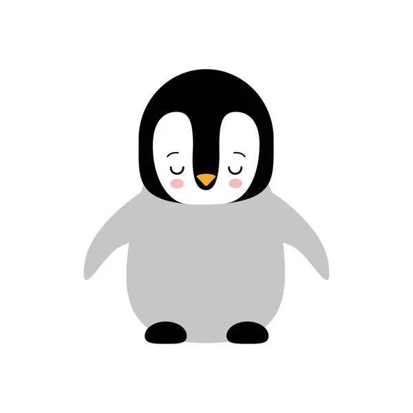 Roztomilý Baby Tučňáka Stojícího Bílém Pozadí Plochý Design Vektorové Ilustrace — Stockový vektor