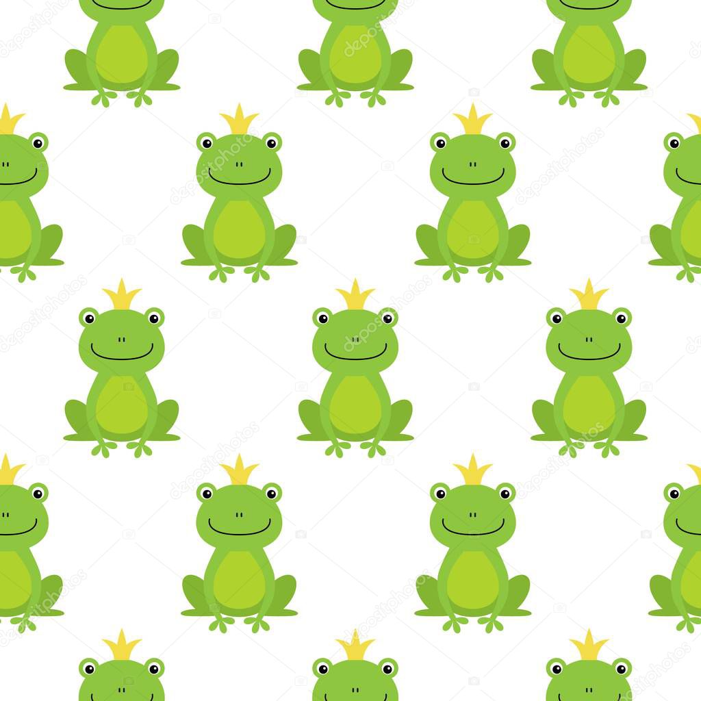 Seamless pattern with cute frogs and crowns vector illustration. Kawaii animal