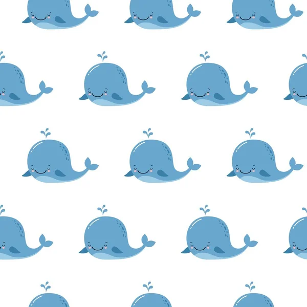 Cute Background Cartoon Blue Whales Baby Shower Design Seamless Pattern — Stock Vector