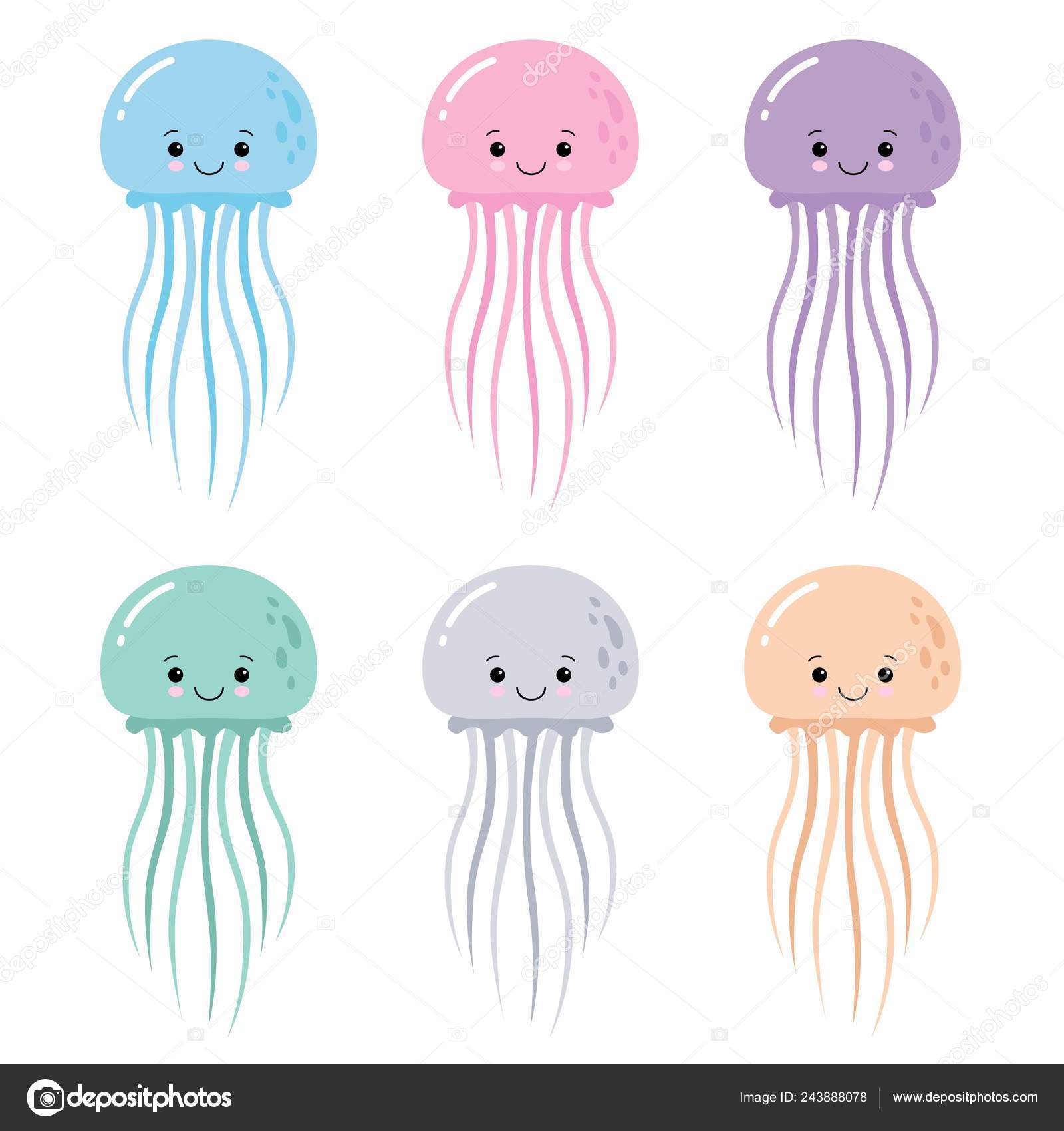 Lindo Color Plano Estilo Dibujos Animados Medusas Vector de stock  #222118158 de ©lineartestpilot, image size:1600x1700