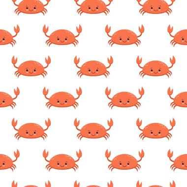 Beyaz arka plan üzerinde sevimli çizgi Yengeç ile Seamless modeli. Kawaii hayvan