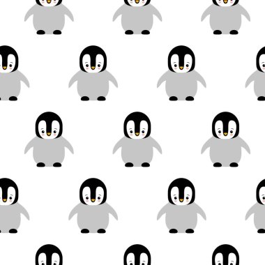 Sevimli çizgi penguen tasarım beyaz zemin üzerine Dikişsiz desen