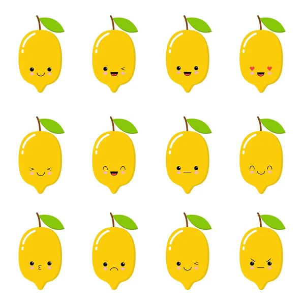 Zitrone. Niedliche Fruchtvektor Zeichensatz isoliert auf weiß — Stockvektor