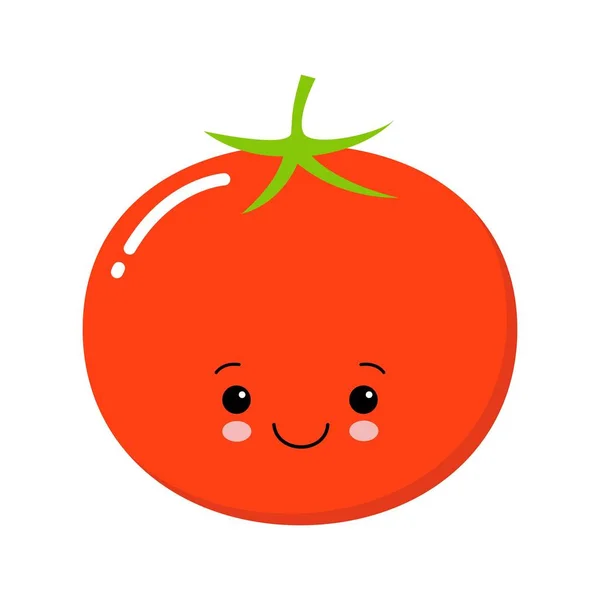 Dibujos animados lindo tomate con ojos y sonriendo. Hortalizas en estilo plano — Vector de stock