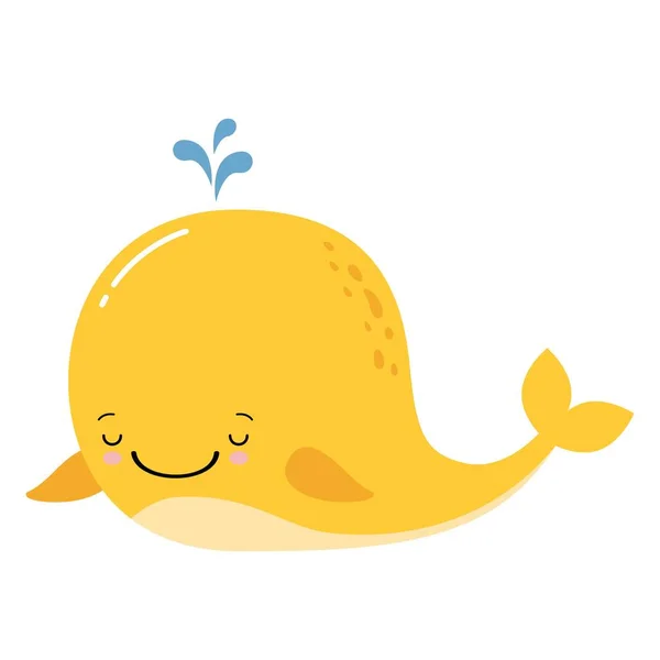 Lindo divertido ballena amarilla, imprime imagen, ilustración vectorial — Archivo Imágenes Vectoriales