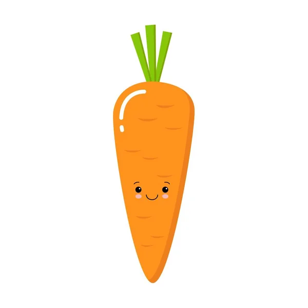 Vector Cartoon Cute Carrot Icon Terisolasi White Background Sayuran Kawaii - Stok Vektor