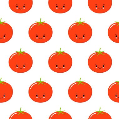 komik domates karakter, duvar kağıdı, baskı, poster, ambalaj kağıdı, tekstil için dikişsiz desen tasarım. vegan desen. İşaret kawaii illüstrasyon