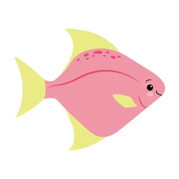 Sarı Pembe Balık Hayvanlar Deniz Vektör Çizim Kawaii Düz Stil — Stok Vektör