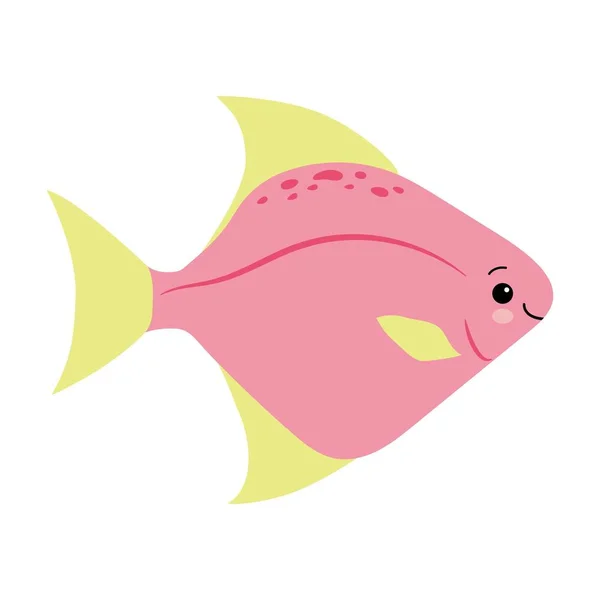 Geel Roze Vis Dieren Zee Vectorillustratie Kawaii Vlakke Stijl — Stockvector