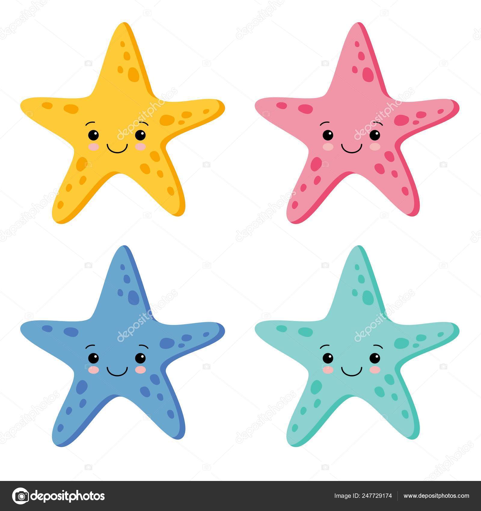Linda estrella de mar colorido conjunto en fondo blanco. Ilustración  vectorial Vector de stock #247729174 de ©YuliaR, image size:1600x1700
