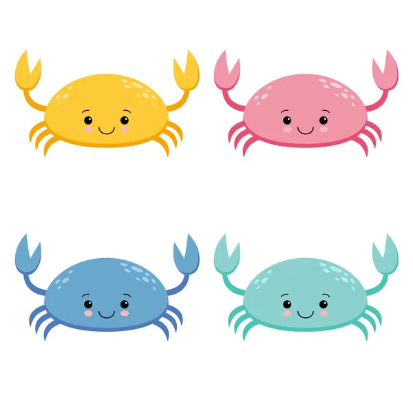 Verzameling van Cute gekleurde Cartoon krab vectorillustratie — Stockvector