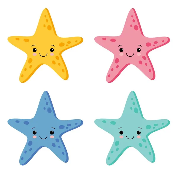 Cute Colorful Starfish Set in White Background. Vector Illustration — Stock Vector