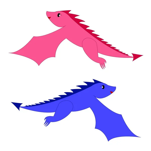 Fairy draken. Grappig sprookje dragon, schattige magische hagedis met vleugels en baby vuur ademhaling slang. — Stockvector