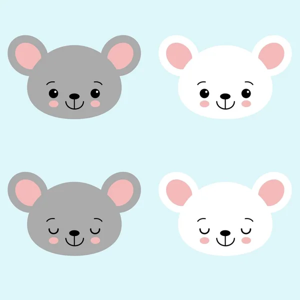 Nettes Cartoon-Mausgesicht. Kleine Kawaii-Maus. Vektor-Illustration für Kinder. — Stockvektor