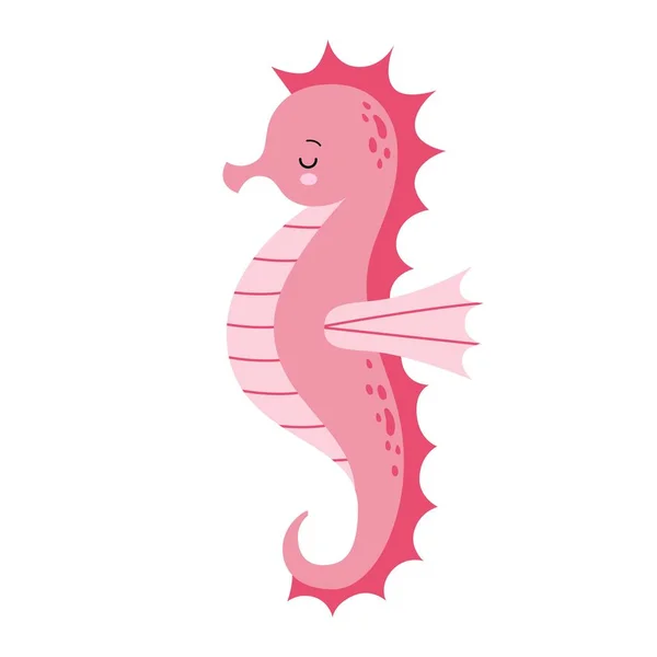 Mignon dessin animé rose Cheval de mer isolé. Hippocampe sur fond blanc, illustration vectorielle . — Image vectorielle