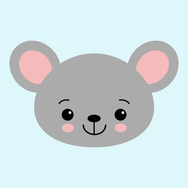 Linda cara de ratón de dibujos animados. Pequeño ratón kawaii. Ilustración vectorial para niños . — Vector de stock