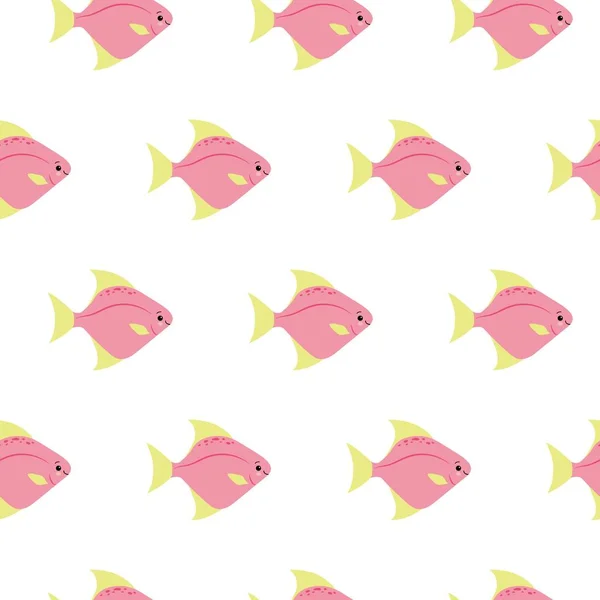 Pequeños peces rosados sobre fondo blanco. Patrón sin costura de vector abstracto en estilo plano — Vector de stock