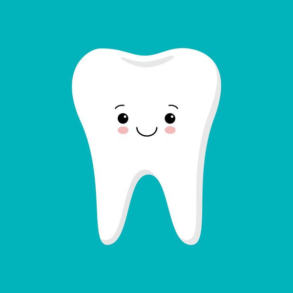 Cute healthy shiny cartoon tooth character, childrens dentistry concept vector Illustration