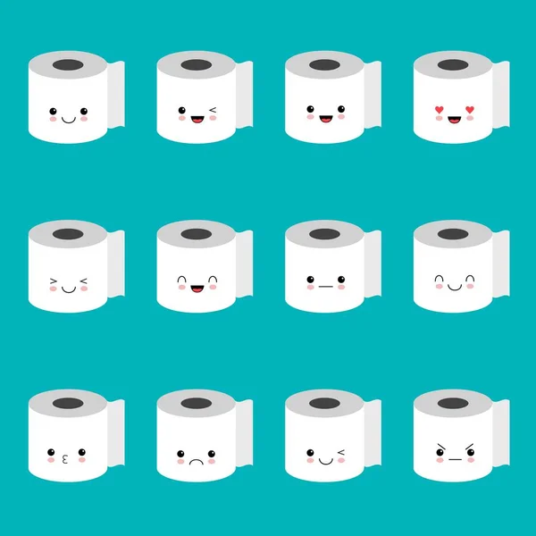 Vector toiletpapier emoji set. Grappige cartoon emoticons. — Stockvector