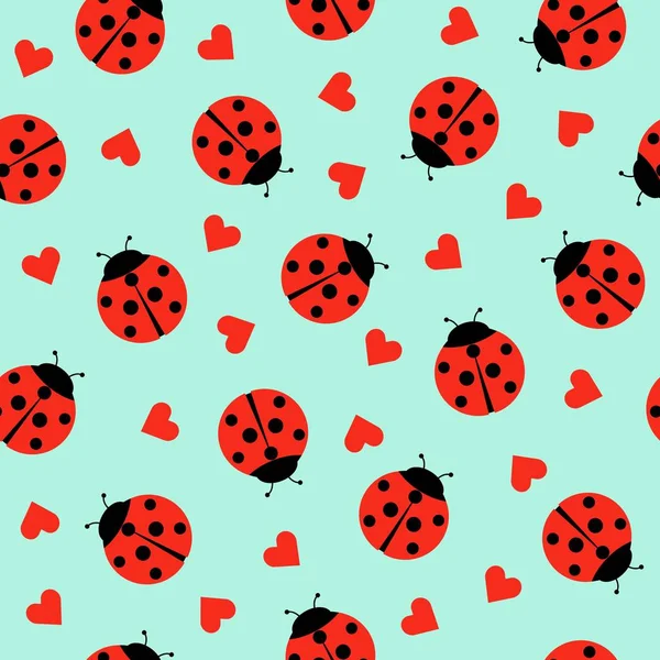 Coccinelle mignonne et les coeurs sans couture motif arrière-plan vectoriel Illustration — Image vectorielle