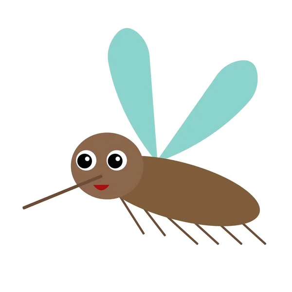 Lustige Cartoon-Mückenfigur mit googly Augen und langen gebogenen Rüssel — Stockvektor