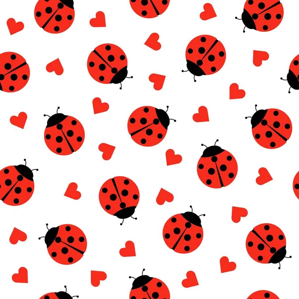 Coccinelle mignonne et les coeurs sans couture motif arrière-plan vectoriel Illustration — Image vectorielle