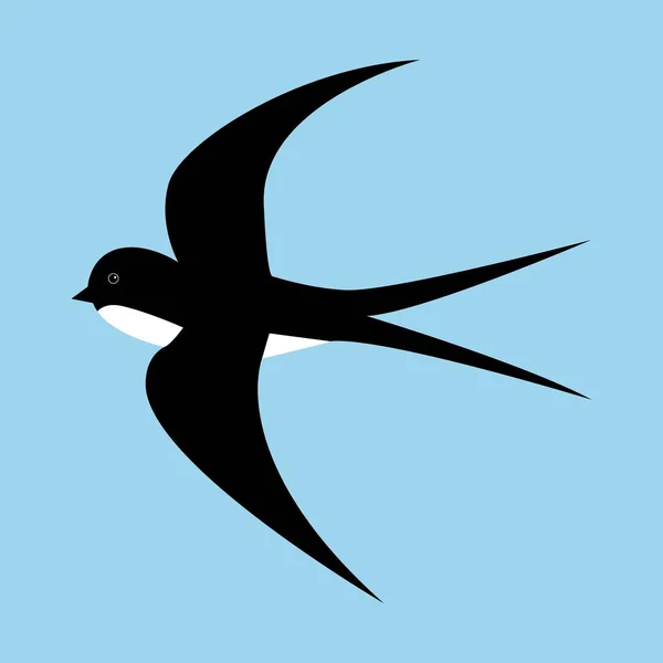 Jarní vlaštovka kreslený černé a bílé v pohybu izolované na modrém pozadí. — Stockový vektor