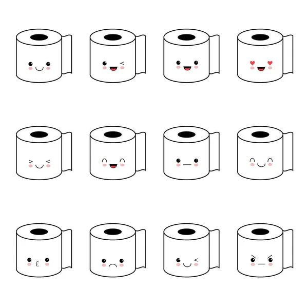 Vektör tuvalet kağıdı emoji set. Komik çizgi emoticons.